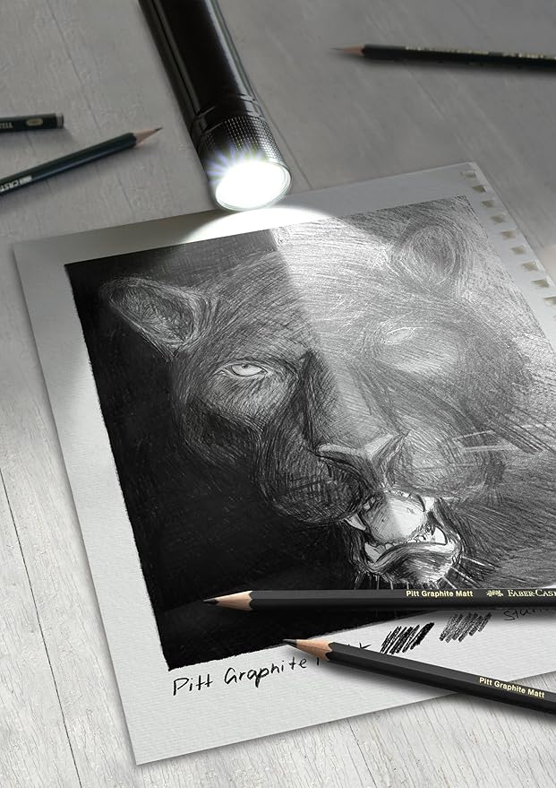 Faber-Castell Pitt Graphite Matt Pencils Set, Includes 3 Pencils HB, 2B, 4B, Rubber Eraser And Pencil Sharpener, Ideal For Artists, For Blending, Shading, Drawing, Graphite, Sketching, Charcoal