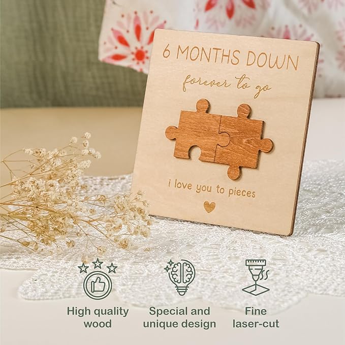 6 Month Anniversary Card Gift for Boyfriend Girlfriend - Happy 6 Month Anniversary Wedding Gifts for Him Her, Wood Half A Year Greeting Cards, Six Months Marriage Presents for Couple
