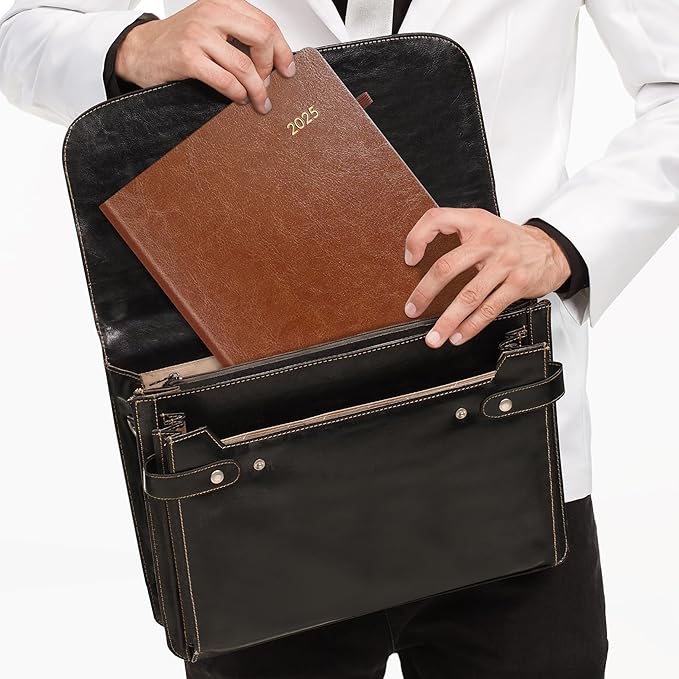 SUNEE 2025 Weekly & Monthly Hardcover Planner 8" x 11" - 12 Month (January 2025 - December 2025), Small Hardcover Planner, Pocket, Notes, 100 GSM Paper, Brown