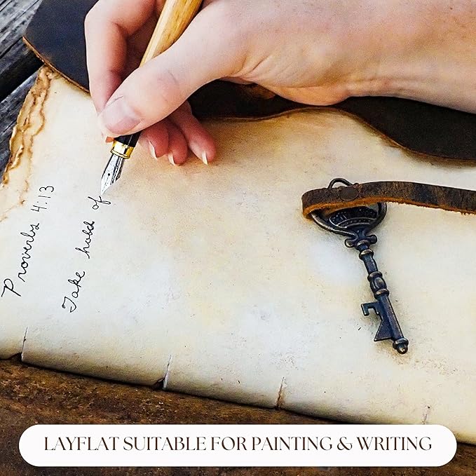 LEATHER VILLAGE Vintage Leather Journal – 200 Handmade Vintage Deckle Edge Paper – Leather bound Journal For Women Men – Vintage Key Closure - Book of Shadows - Turquoise - 10X7 inches