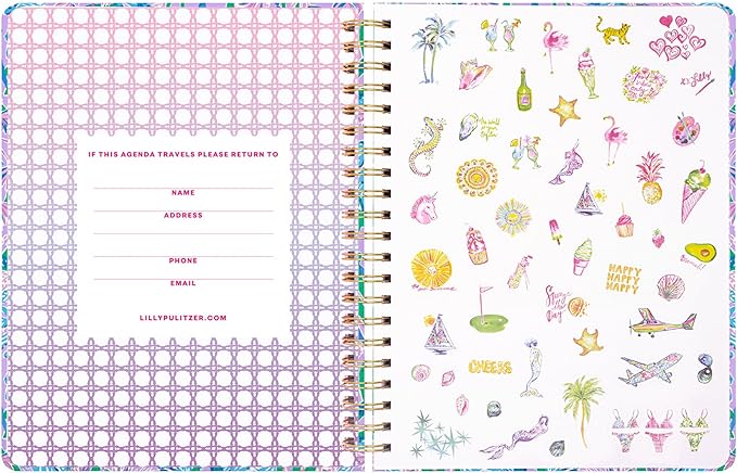 Lilly Pulitzer 11.25" x 9.25" 12 Month Teacher Planner with Stickers, Pocket, and Pages for Notes, Contacts, Passwords, Monthly & Weekly Spreads, Hardcover, Secret Escape