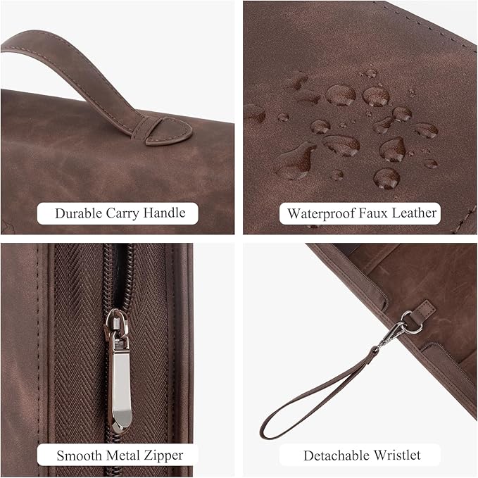 Bible Covers for Women & Men, Leather Bible Case with Rose Bookmark, Bible Supplies Carrying Bag Tote with Strap, Personalized Book Organizer for Study Journaling Bible-Dark Brown