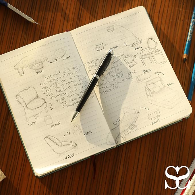 SETTINI® Lined Journal - Sleek Teal Journal for Writing Gift Set - Hardcover Vegan Leather, Includes Luxury Pen in a Unique Pen Holder, 192 Pages, 6 x 8.5 inches, Birthday Gifts