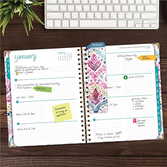 HARDCOVER 2025 Planner, 8.5"x11": 14 Months (November 2024 - December 2025), Daily Weekly Monthly Planner, Yearly Agenda, Bookmark, Pocket Folder and Sticky Note Set (Boho Ikat)
