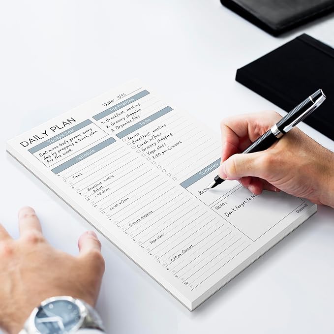 Dunwell Daily Planning Pad - 2 Pack Undated Daily Planner Pad, 54 Tear-Off Pages (5.5x8.5"), Daily To Do List Scheduler, Time Blocked Task Planner Notepad