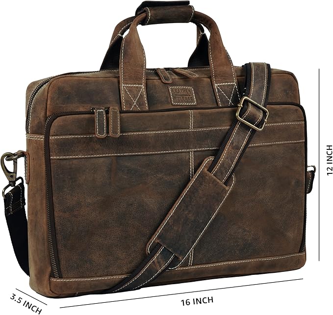 LEATHER VILLAGE 16" Leather Laptop Messenger Briefcase Bag for Men-Leather Satchel for Travel and Office Shoulder Bag- Rustic Brown