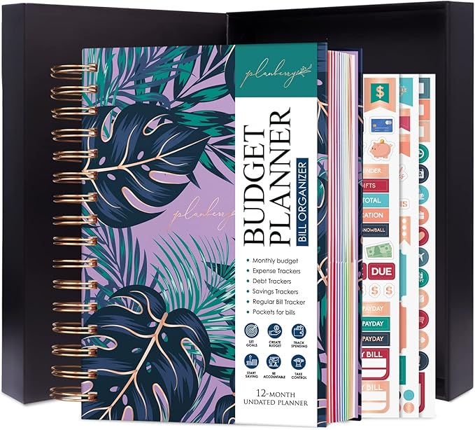 PLANBERRY Budget Planner & Monthly Bill Organizer with Pockets Premium – Home Finance & Bill Payment Organizer – Budgeting Book with Income & Expense Tracker - 7x8.5″ Hardcover (Wild Purple)