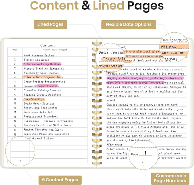 Lined Spiral Journal Notebook for Women, A5 College Ruled Journals for Writing, Hardcover Notebooks for Work, Note Taking and Office School Supplies,140 Pages - Grey Beige