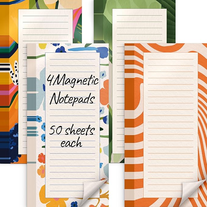 X-bet MAGNET Magnetic Notepads for Refrigerator 4 pack 50 sheets, 70g double gummed paper with color printing