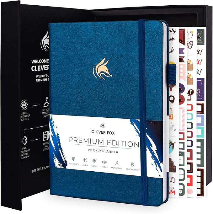 Clever Fox Planner Premium Edition – Undated Luxurious Weekly & Monthly Planner to Increase Productivity and Hit Your Goals – Organizer – Start Anytime, A5, Lasts 1 Year, Mystic Blue (Weekly)