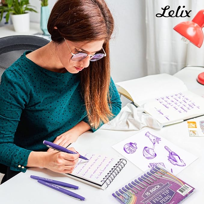 Lelix Felt Tip Pens, 30 Purple Pens, 0.7mm Medium Point Felt Pens, Felt Tip Markers Pens for Journaling, Writing, Note Taking, Planner, Perfect for Art Office and School Supplies