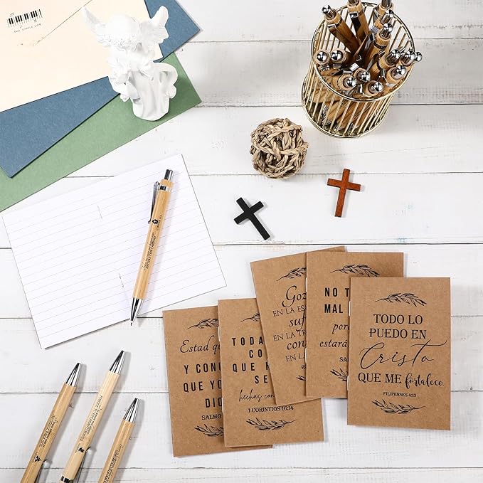 Fuutreo 30 Sets Spanish Christian Notebook Bible Verse Ballpoint Pen Versículos Bíblicos En Español Religious Easter Gifts for Women Men Bible Study Sunday School
