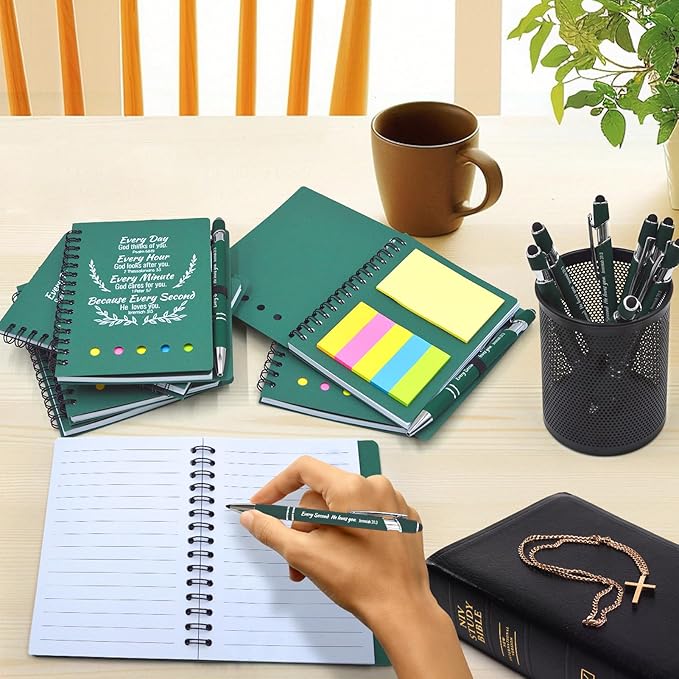 40 Pcs Bulk Christian Gifts Prayer Journal for Woman - 20 Set Religious Notepad with Christian Pen - Bible Notebook - Church Gifts for Mother's Day, Bible Study, and Family Devotions ( Green )
