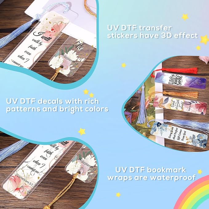 Luvsweeets Christian UV DTF Bookmark Wraps - 24 Sheets Bible Verse UV DTF Decals for Acrylic Bookmarks Religious Faith UVDTF Stickers DIY Blank Bookmarks Rub on Transfers Stickers for Book Lover