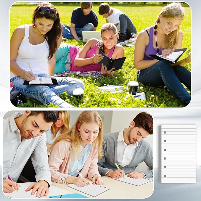 Ireer 200 Sheets Blank Lined Paper Refill for 3 x 5 Binders 6 Ring Memo Refill Paper Mini Ruled Filler Paper Books Planner Inserts Blank Lined Paper for Binder (White)