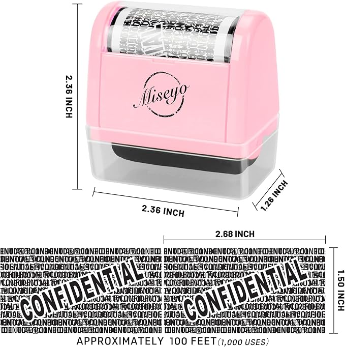 Miseyo Identity Theft Protection Roller Stamp Set - Pink (6 Refill Ink Incleded)