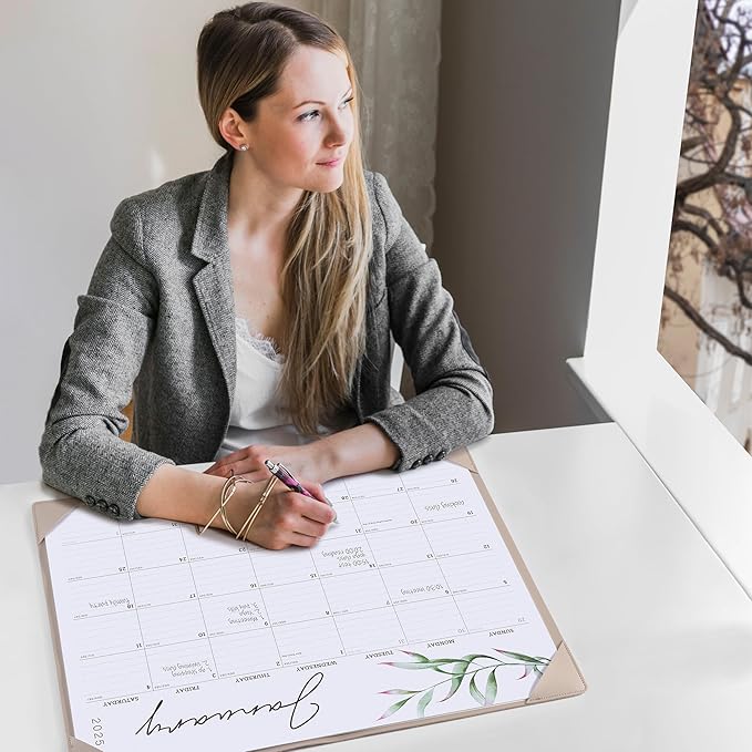 Cabbrix Desk Calendar 2025 with Desktop Mat, Large Desk Pad Calendar 21" x 16-1/2" Runs From Now to December 2025, Desk Blotter Calendar for Home School and Office, Apricot