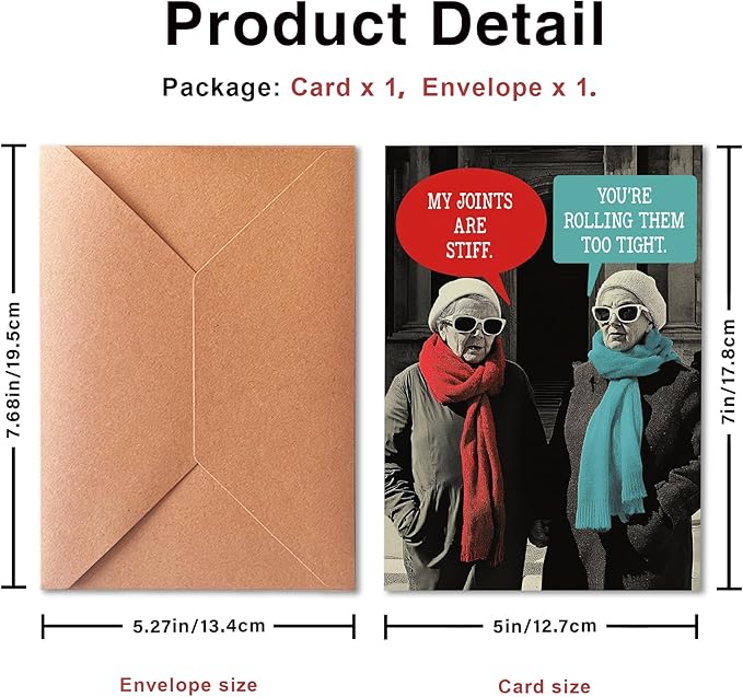 Birthday Card for Older Women, Funny, Multicolor, Modern, 5x7 inches, Blank Inside, Includes Envelope