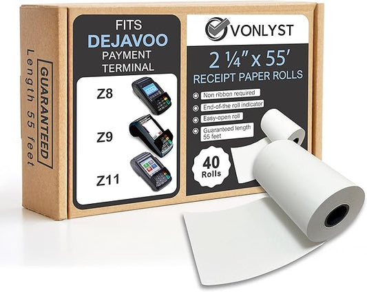 Credit Card Machine Paper Roll for Dejavoo Z8 Z9 Z11 (40 rolls)