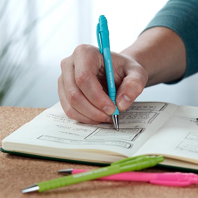 Paper Mate FlexGrip Ultra Ballpoint Pens, Made from Recycled Plastic Materials, Assorted Barrel Colors, Medium Point (1.0mm), Black, 12 Count