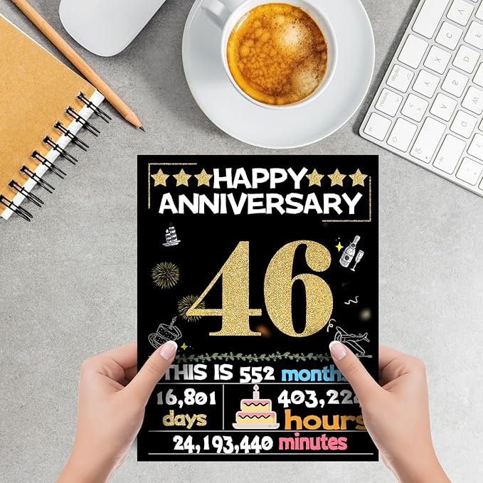 Joycard 46th Anniversary Card for Women Men, Gold Wedding Card for Wife Husband, Sweet Marriage Decorations Gifts for Couple, Perfect for Her Him on Anniversary Day, Back in 1979