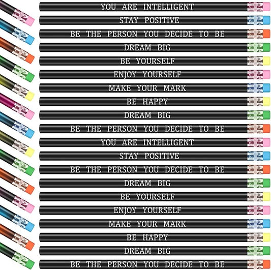 Epakh 100 Pcs Inspirational Pencils Color Changing Pencils Bulk with Eraser HB Wooden Pens Gift for Kids Students Classroom Christmas Party(Black,Classic Style)