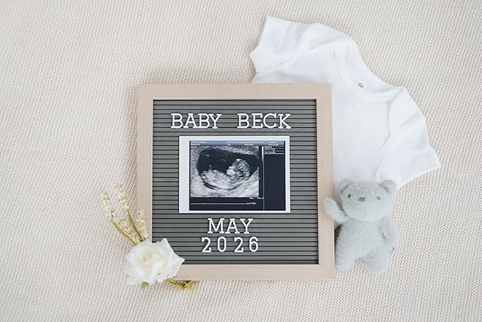 Pearhead Wooden Letterboard Set - Ideal Photo Sharing Prop for Baby Announcements, Milestone Keepsake, Custom Message Board and Shower Gift - Includes 188 Letters, Numbers, and Symbols - Gray