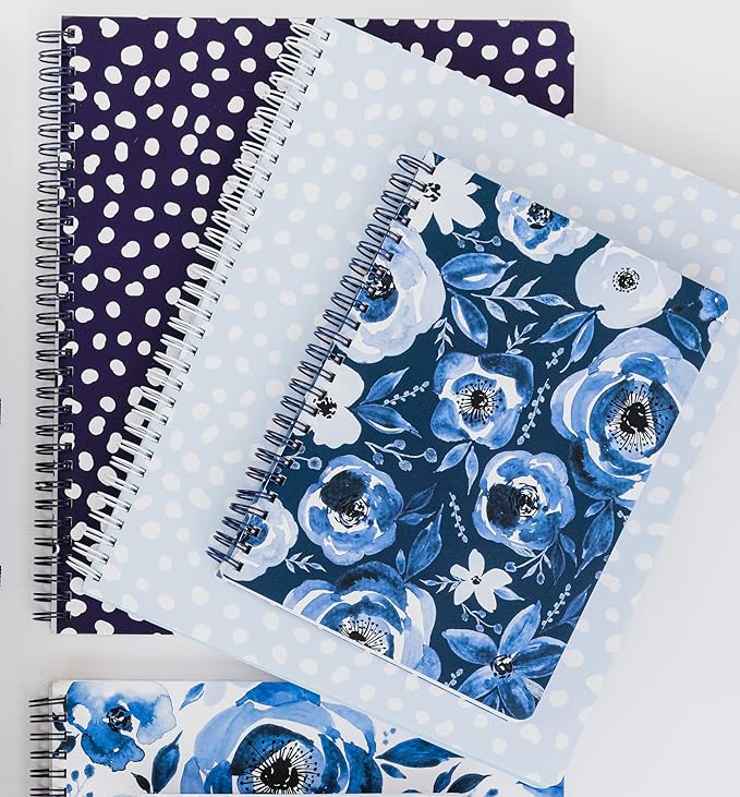 Steel Mill & Co Cute Large Spiral Notebook College Ruled, 11" x 9.5" with Durable Hardcover and 160 Lined Pages, Navy Dots