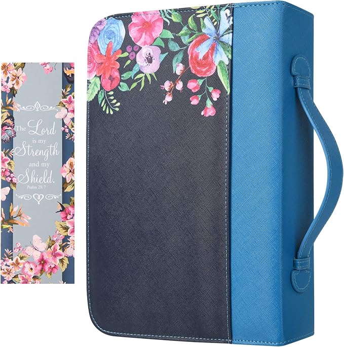 Bible Covers Case for Women Large Leather Bible Carrying Cases Holder Pink 10.8"x7.8"x2" Floral Bible Carrier Tote Bags with Bookmarks Handles Pockets Christian Bible Book Accessories Gifts