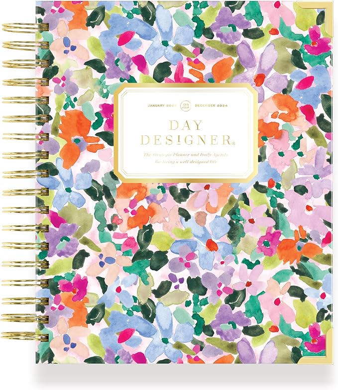 Day Designer 2025 Daily Planner – Premium Planner for Stylish Organization. Combines Monthly Calendar, Hourly Schedule, To-Do List, Gratitude, Goal Setting, Inspirational Quotes, Stickers & More. Elegant laminated Cover with Gold Accents (Blurred Spring)