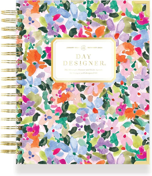 Day Designer 2025 Daily Planner – Premium Planner for Stylish Organization. Combines Monthly Calendar, Hourly Schedule, To-Do List, Gratitude, Goal Setting, Inspirational Quotes, Stickers & More. Elegant laminated Cover with Gold Accents (Blurred Spring)