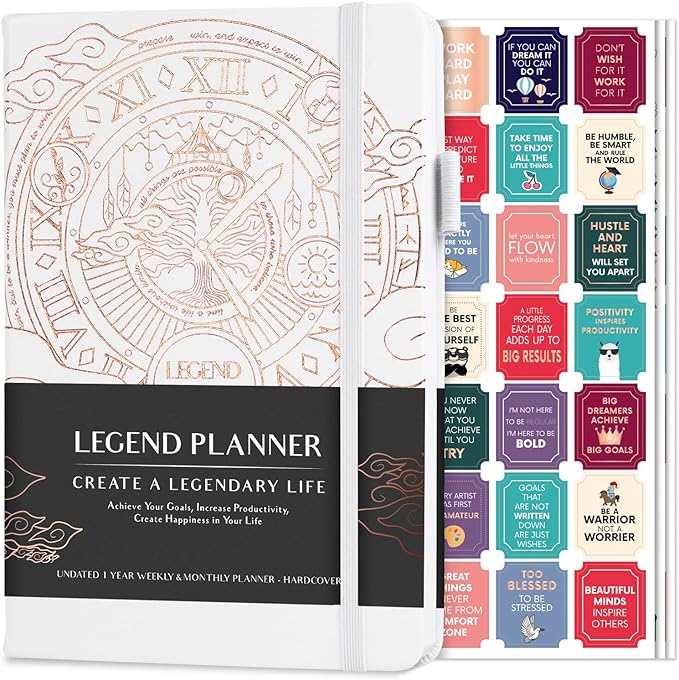 Legend Planner – Weekly & Monthly Life Planner to Hit Your Goals & Live Happier. Organizer Notebook & Productivity Journal. A5 (White)