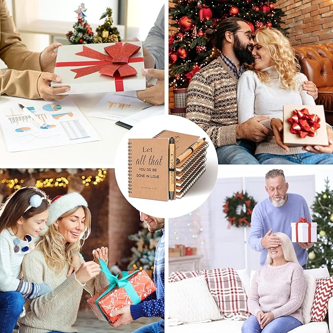 INSADA 30 Sets Bulk Christian Spiral Notebooks with Bamboo Pen Prayer Journal, Small Notepad (5.43”x4.33”) - Easter Gifts for Church Members, Bible Study Groups & Church Families