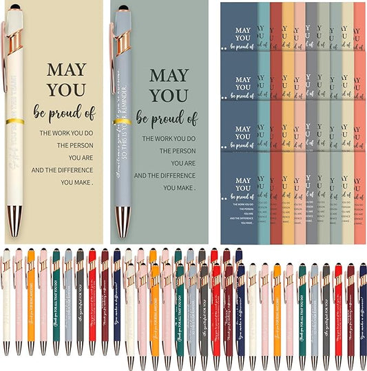 40 Set Employee Appreciation Ballpoint Pens with Inspirational Stylus Tips Cards Team Thank You for Coworkers Team Nurse Teacher Staff Favors