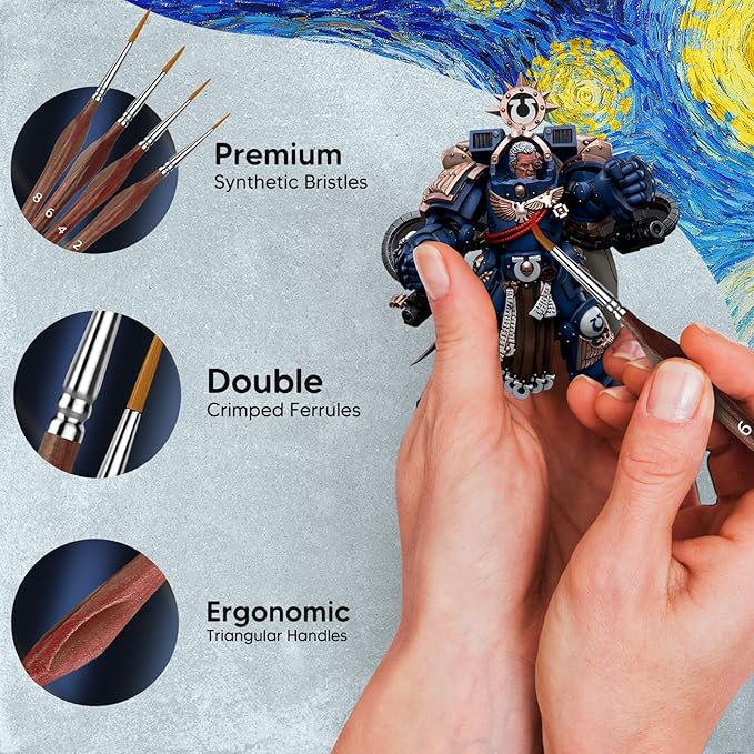 10PC Miniature Paint Brush for Fine Detailing, Detail Paint Brush, Mini Small Painting Brushes for Art, Crafts, Acrylic, Watercolor, Model, Face, Paint by Number, Citadel, Figurine (Brown)