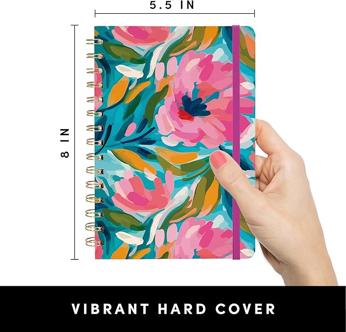 PAPERAGE Lined Spiral Journal Notebook, (Painted Floral), 160 Pages, Medium 5.5 inches x 8 inches - 100 GSM Thick Paper, Hardcover, Double-Wire Spiral Journal & Notebook