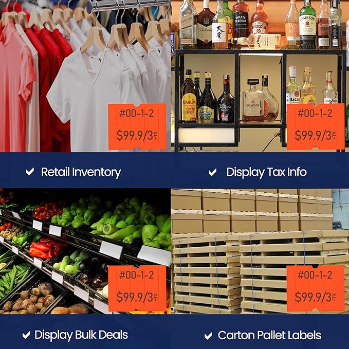 Perco 2 Line Fluorescent Red Labels - 32 Rolls, 4 Sleeves, 24,000 Blank Price and Date Gun Labels for Perco 2 Line Price and Date Guns - Made in USA