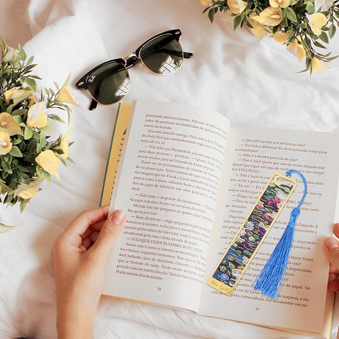 6Pcs Metal Bookmarks with Tassel, Golden Hollow Bookmark Metal Van Gogh Bookmarks Gifts for Book Lovers Writers Readers Teachers Students Men Women