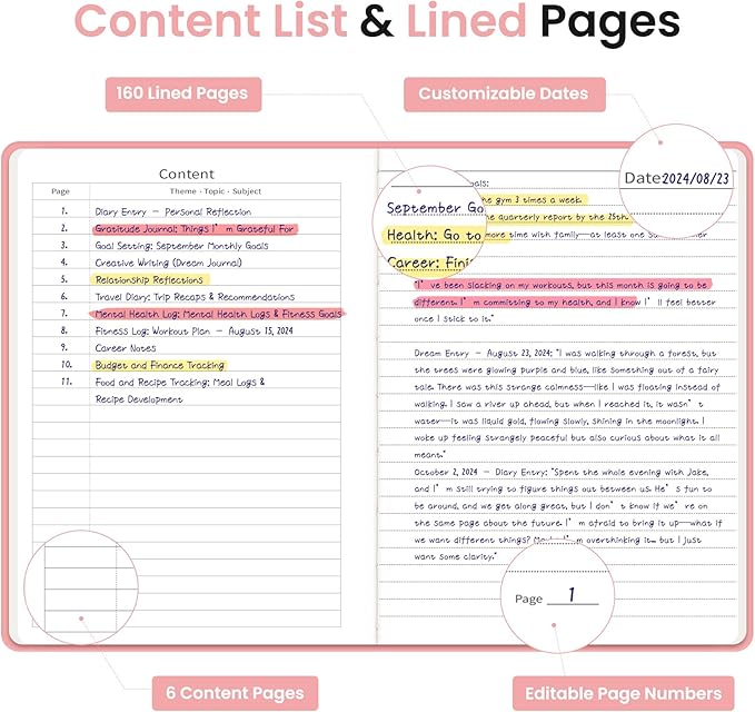 Lined Journal Notebook for Women & Men, Hardcover Leather Journal for writing, A5 College Ruled Notebook for Work & Note Taking, Perfect for Office School Home Supplies, 160 Pages, Pink