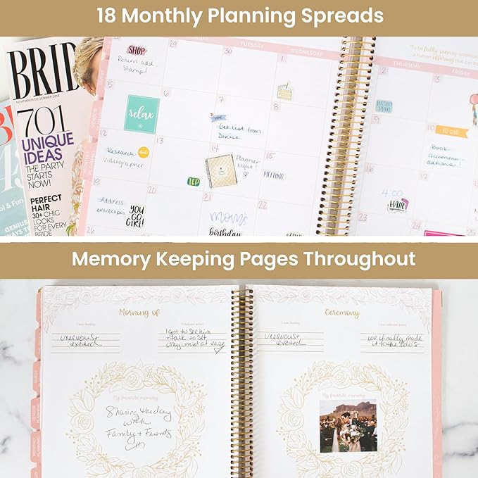bloom daily planners Wedding Planner & Organizer/Hardcover Keepsake Journal with Essential Planning Tools - Checklists, Vision Boards, Tips & More - 9"x11" (Gold Scallops)