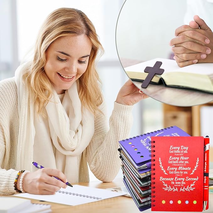 400 Pcs Bulk Christian Gifts Prayer Journal for Woman - 200 Set Religious Notepad with Christian Pen - Bible Notebook - Church Gifts for Mother's Day, Bible Study, and Family Devotions ( Colorful )