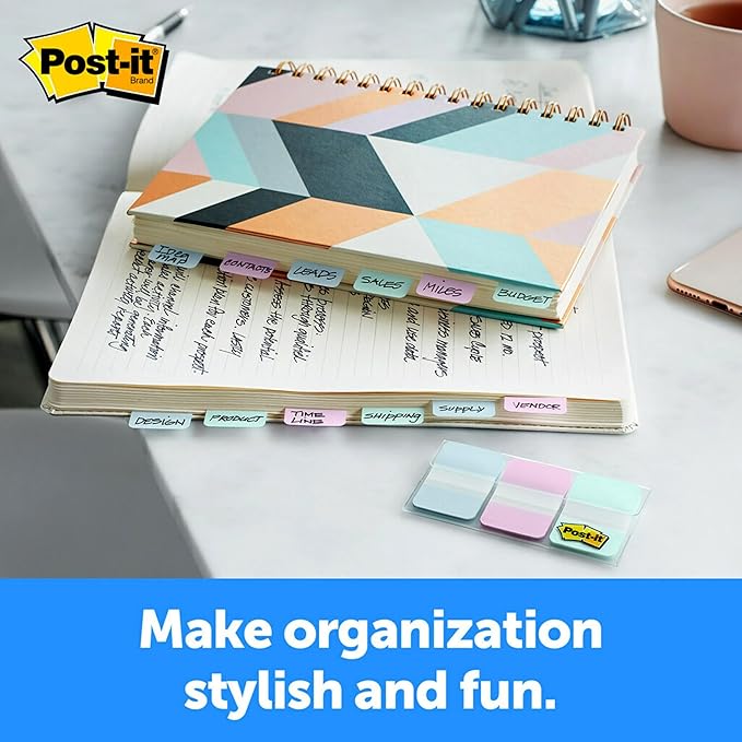 Post-it® Pastel Color Tabs, Gradient Blue, Pink, Clear, 36 Tabs/Pack