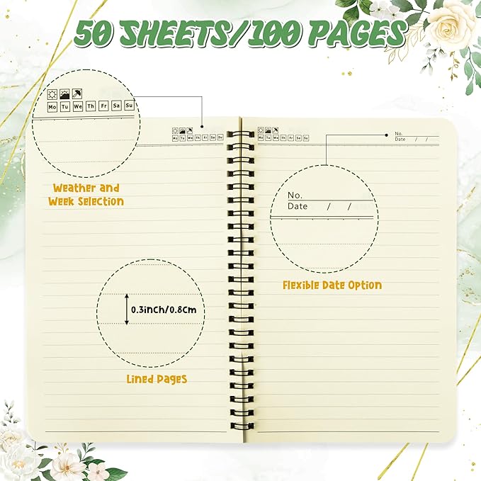 2 Pack A5 Floral Cross Religious Spiral Notebooks - God Bless Bible Verses Writing Notebooks, Ruled Hardbound Lined Journal, Christian Christmas Gift, Sunday School Supplies (Green Gold)