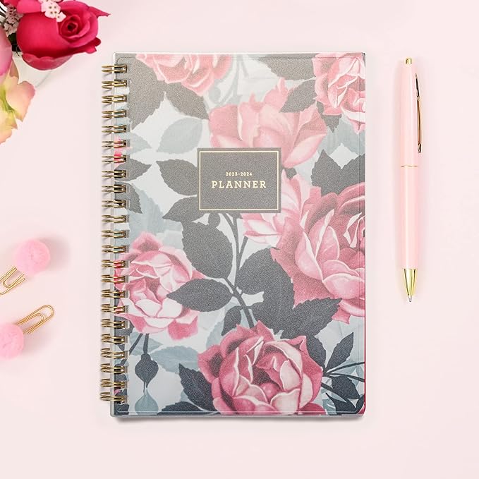 Blue Sky July 2023- June 2024 Academic Year Weekly and Monthly Planner, 5" x 8", Frosted Flexible Cover, Wirebound, Roosevelt Pink (144704)