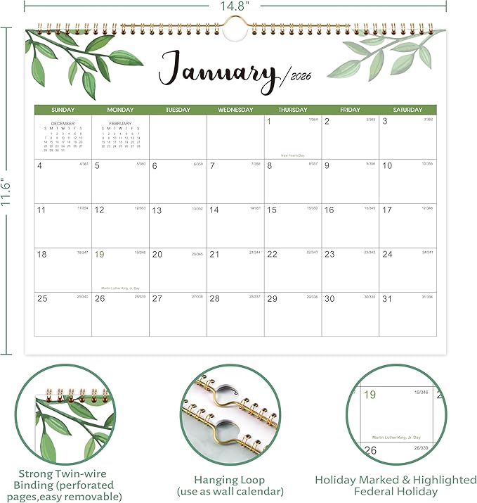 Wall Calendar 2024-2026 - 24 Months Wall Calendar 2024-2026, JULY 2024 - JUNE 2026, 14.8'' x 11.5'', Large Blocks with Julian Dates