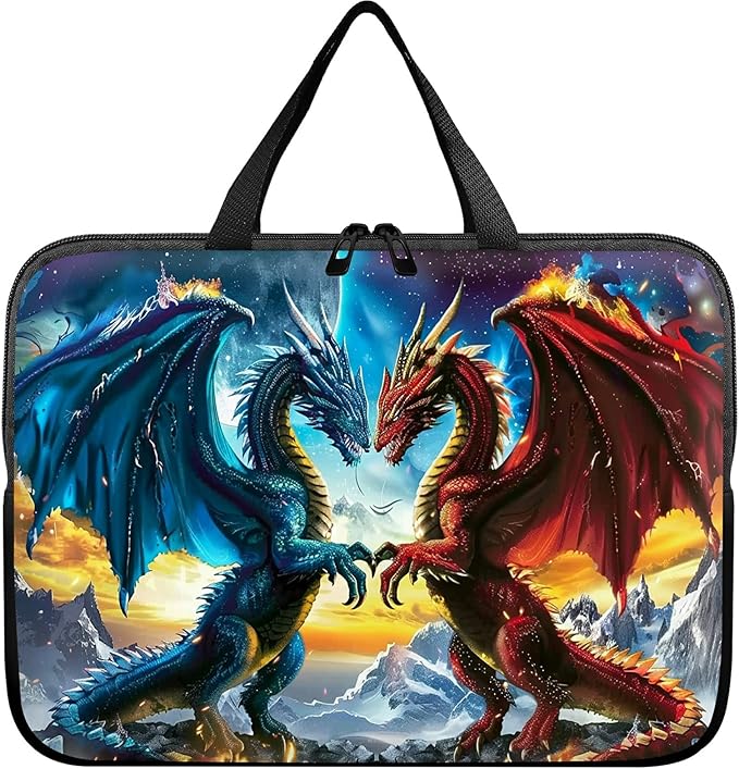 Laptop Sleeve Case Bag 15 inch, Blue Red Dragons Slim Carrying Case Durable Handbag Travel Laptop Bag for 15 inch MacBook Air M3/M2/15 Pro/Surface Laptop 7/6/5/4/3/ Dell XPS 15 Plus