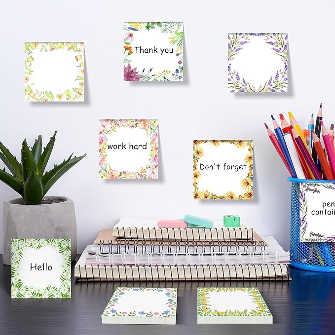 9 Pieces Spring Wreath Sticky Notes Flower Notes Pads Self-Adhesive Floral Sticky Memo Notes for Spring School Work Office Home Supplies Students Teachers Present