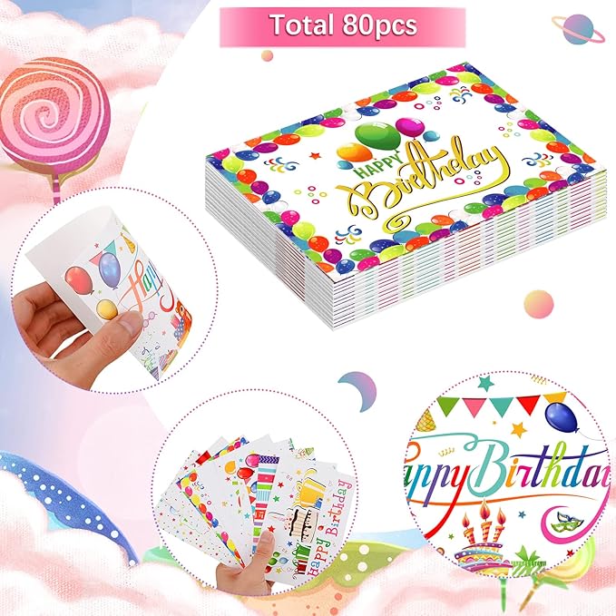 Junkin 80 Pack Happy Birthday Cards Assortment Birthday Postcards Bulk Greeting Blank Cards for Women Men Adults, 4 x 6 Inch (Birthday)