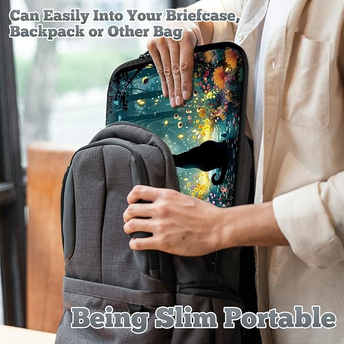 Laptop Sleeve Case Bag 15 inch, Glowworm Cat Slim Carrying Case Durable Handbag Travel Laptop Bag for 15 inch MacBook Air M3/M2/15 Pro/Surface Laptop 7/6/5/4/3/ Dell XPS 15 Plus