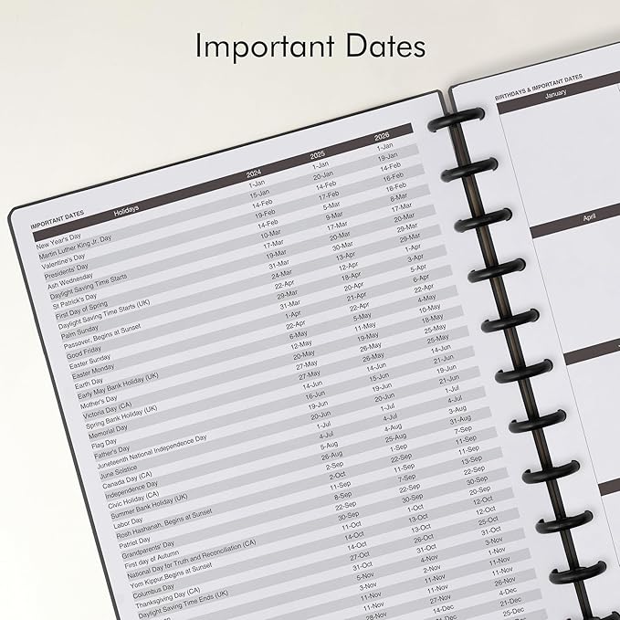 Nekmit Discbound Planner 2025, Work Breakdown Structure 12 Month Planner, 8.5"x11", Jan 2025 - Dec 2025 Daily, Weekly, Monthly Planner, Appointment Budget Book (Black)